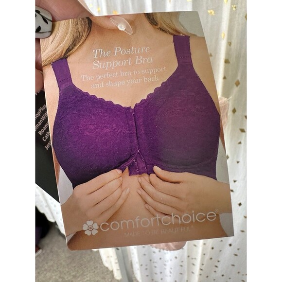 Comfort Choice NWT Pink Posture Support Front Hooks Wireless Lace Trim Bra 48B - Picture 7 of 10